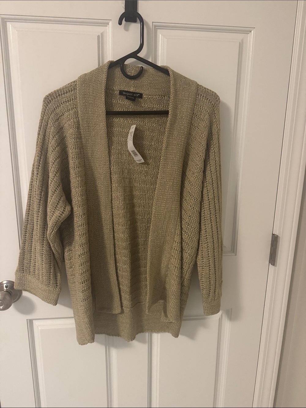 august silk Open-Front Knit Cardigan in Beige